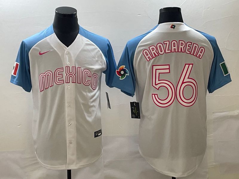 Men 2023 World Cub Mexico #56 Arozarena White blue Nike MLB Jersey24